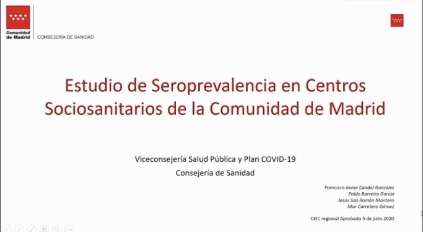 InteresanteAyer el Dr FJ Candel y Dr Martínez Peromingo( @oncogeri) en rueda de prensa de la consejería de sanidad madrileña  https://shar.es/ao1anA&nbsp; explicaron losResultados del primer estudio de seroprevalencia en centros Sociosanitarios de Comunidad de Madrid  