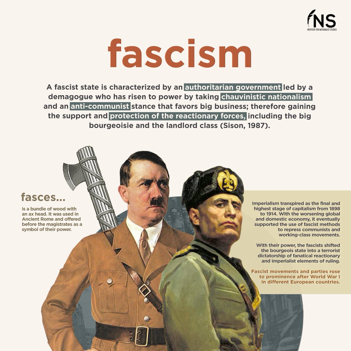 [THREAD]Apparently, nowadays, many of us indiscriminately use the word "fascism" to describe a political action that promotes a dictatorial regime. Underneath these brutalities is a system that is exclusionary and monolithic. But what really is fascism?(1/2)