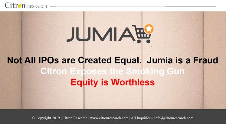 استهل التقرير بذكر أن قيمة السهم تساوي 0 وأنه لا يمكن الاعتماد على معلومات نشرة الإصدار لأنها احتوت على معلومات مغلوطة ومضللةذكر التقرير كذلك أن الدافع للاكتتاب هو التخارج قبل سقوط الشركة بعد استنزاف مئات الملايين من النقد وانخفاض المبيعات (خسائر متراكمة مليار دولار في 2018)