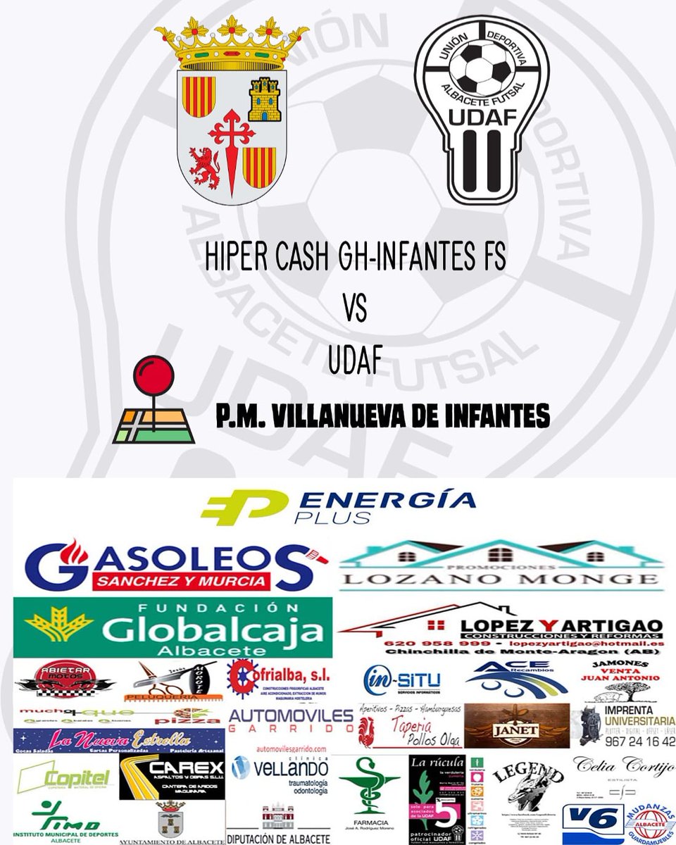 ¡BUENOS DÍAS! ☀️☀️

Nuestro equipo masculino vuelve tras 9 meses a competir en partido oficial. 

¡ Nos enfrentaremos en el día de hoy a <a href="/InfantesFS/">Infantes Fútbol Sala</a> ! ⚽

19:30 ⏱️

📍P.M.Villanueva De Los Infantes.

🤍¡A por los tres primeros puntos, Vamos! 💪

#SienteLaUnión🖇️🤍