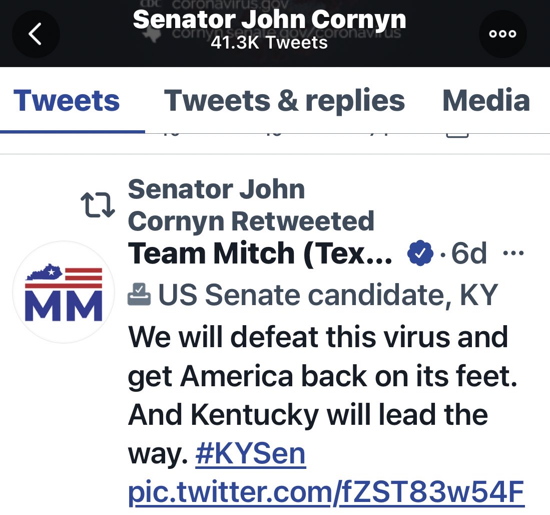 Here2eternitiOG's tweet photo. This didn’t age well @JohnCornyn “We Will defeat this virus” Is that gonna be your opening line to the family that has to bury their KINDERGARTNER that died of Covid? Exactly why we needed @mjhegar #CornynIsCorrupt
https://t.co/Js8gMdm0ZX https://t.co/31PXc3hngF