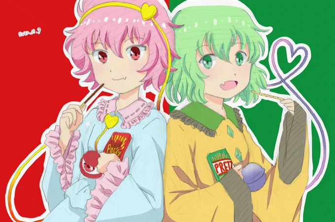 今日の練習絵を晒します。ポッキー&プリッツの日が近いので東方キャラで描いてみました。2枚目の咲夜さんは何を描きたかったのか自分でもよくわかりません#東方Project #ポッキープリッツの日 #プリッツの日 #さとまい #十六夜咲夜 #さとこい 