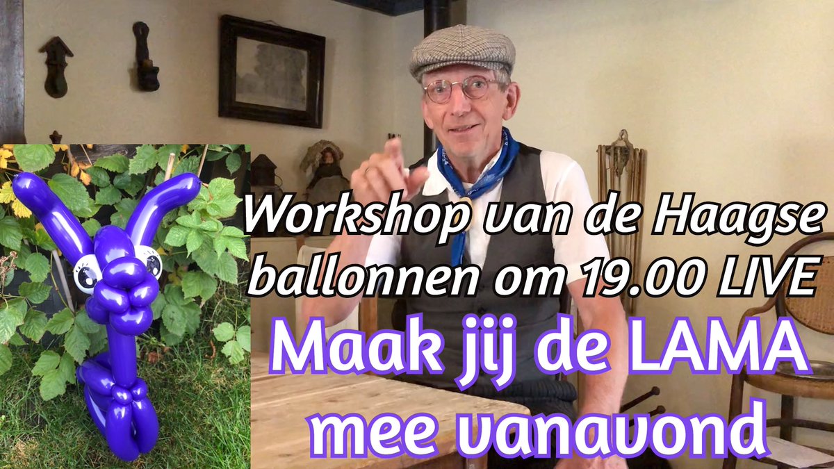 Hij was al een paar keer gevraagd, maar vanavond gaan we hem dan ook echt maken. De LAMA met vouwballonnen, tis maar dat je het weet. Hoe laat? Om 19.00 op het YouTube kanaal van de Haagse ballonnenboer. Tot vanavond. #workshop #YouTube #Creative #Balloon