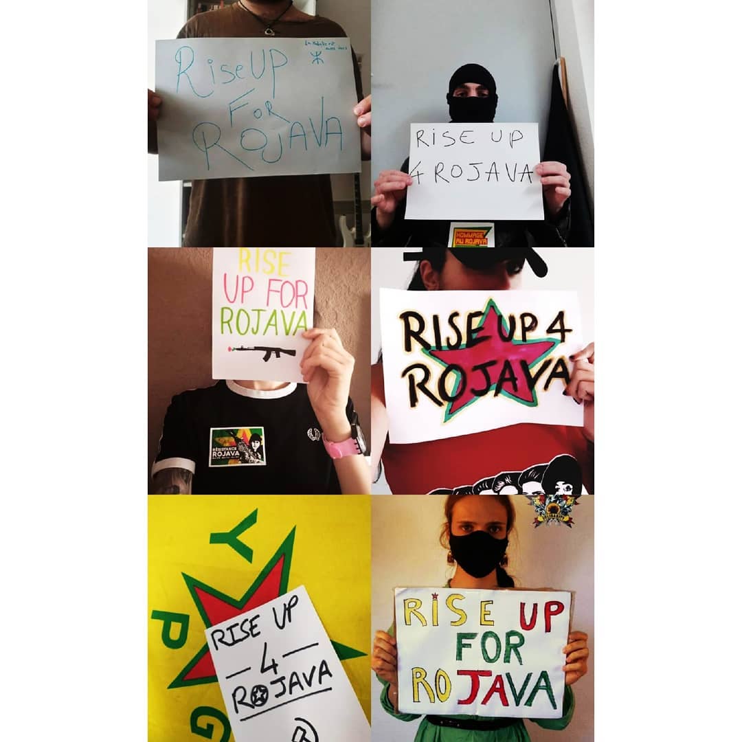 Comrades  @UniteCommuniste show their solidarity with the  #Rojava revolution! https://www.instagram.com/p/CHQdsFlFjis/  #RiseUpAgainstFascism #RiseUp4Rojava #WomenDefendRojava #SmashTurkishFascism