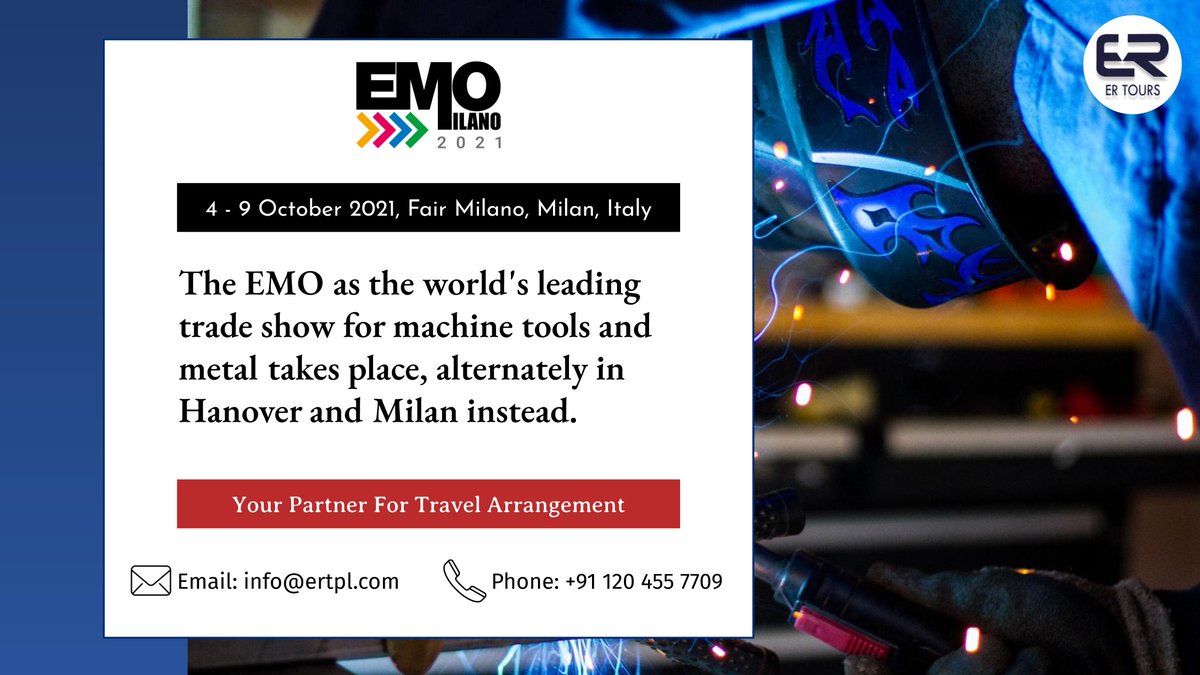 EMO MILANO 2021 - 4 - 9 October 2021, Fair Milano, Milan, Italy.

Secure your stay now!

For booking Contact:- info@ertpl.com
Call :- +91 120 455 7709

#emo2021 #emomilano #metal #metalworking #linkedinstories #emo2019 #metalwork