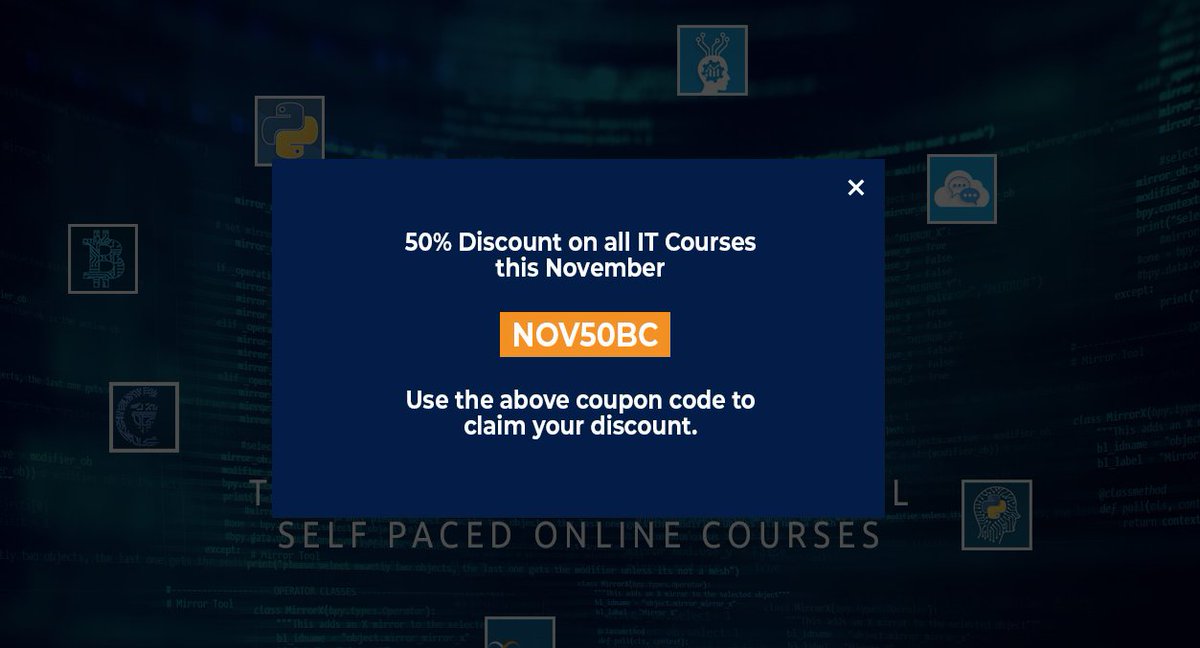 ConnectBrighter's tweet photo. Get 50% discount on all our IT courses this November!!!!.✅

Use the coupon code: NOV50BC 👊 💪

Explore: https://t.co/dODkaChluB 🙌

#getcertified #ukworforce #onlinecertification  #onlinetraining #softskills #upskilling #twitter #facebook #linkedin #instagram #brighterconnect https://t.co/PHkXCGZov0