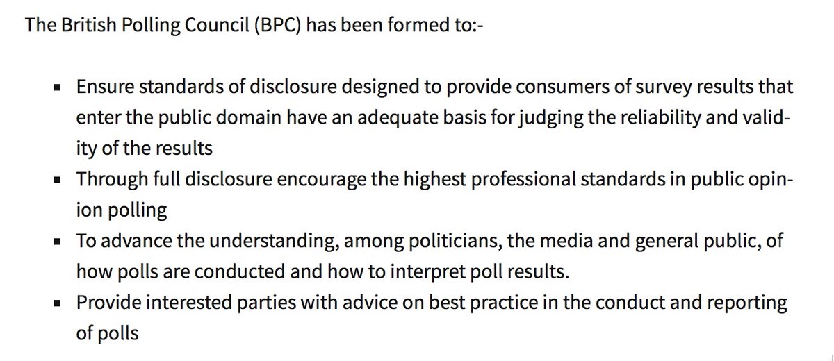 Polling companies have an important public responsibility, which is characterised by membership of the British Polling Council. PS is not a member of  @BritPollingCncl, and instead is committed the elaborate confection of independence-favouring views based on biased samples. 4/n