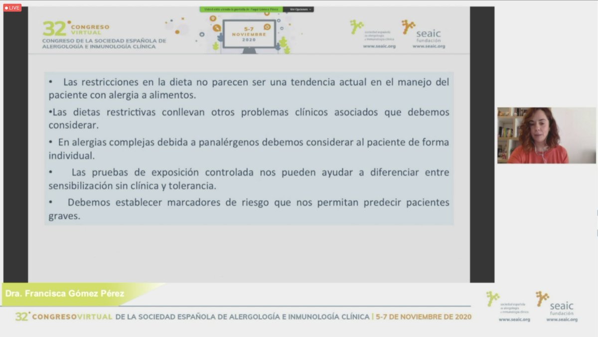 alvarezperea's tweet image. Conclusiones de la Dra. Gómez en contra de las dietas restrictivas en alergia a LTP #SEAIC2020