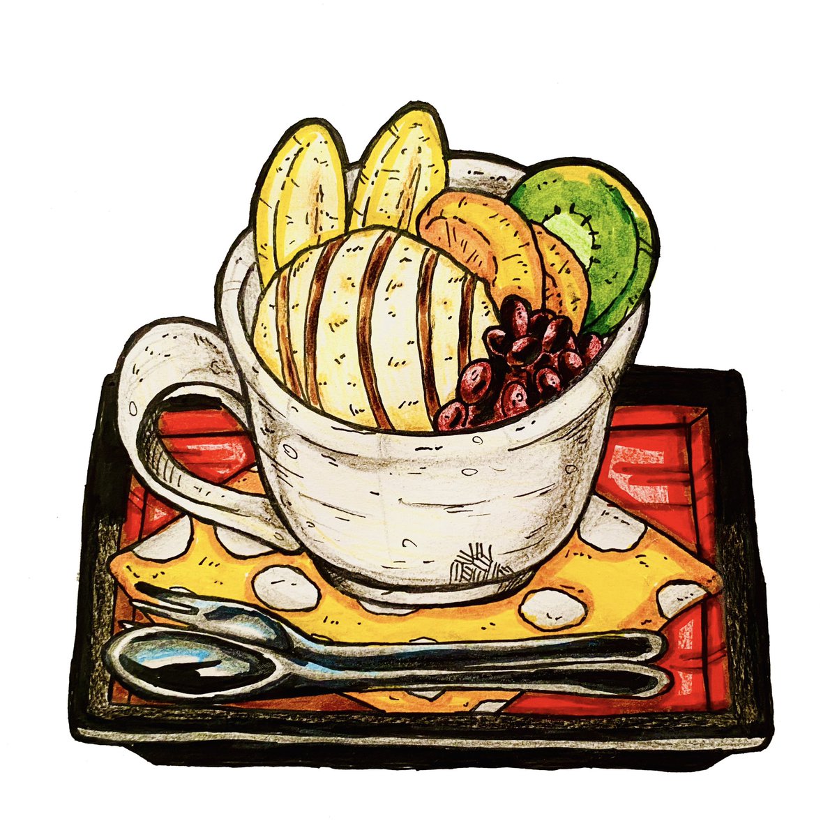 飯山太陽 近未来的ノスタルジア フルーツパフェ キャラメルバナナクレープ クリームあんみつ アイスクリーム イラスト 歌い手さんmix師さん絵師さん動画師さんとpさん繋がりたい 絵描きさんと繫がりたい 秋の創作クラスタフォロー祭り 食べ物イラスト