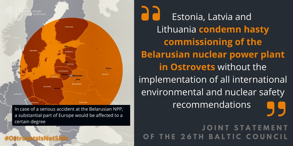 LT_MFA_Stratcom's tweet photo. In the joint statement, 🇪🇪🇱🇻🇱🇹 condemned hasty commissioning of the Belarusian NPP, urging Belarus to align NPP power start up with stress tests process & its progress. Also reconfirmed agreement to cease electricity imports from BY ➡️https://t.co/RquYPKVoZV
#OstrovetsIsNotSafe https://t.co/ibQDutGWEm