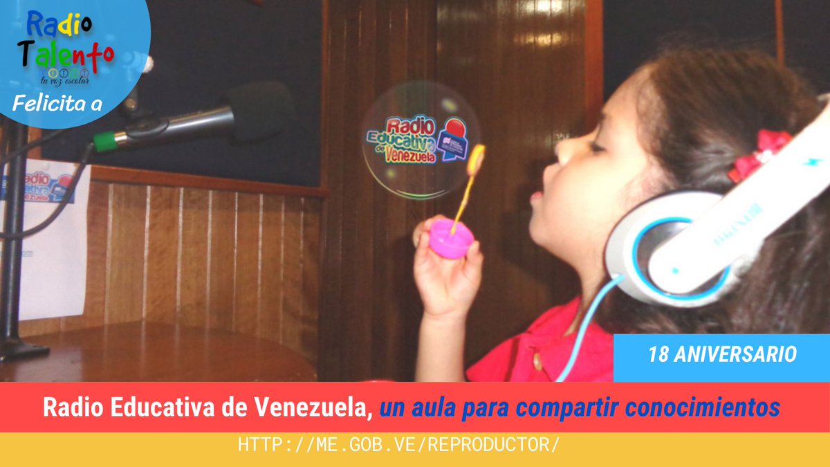 #7Nov la emisora del @MPPEDUCACION cumple #18Aniversario 🥳 felicitaciones <a href="/revenezuela1/">Radio Educa</a> 🎂 👏👏👏
un aula para compartir #Conocimientos 📚🎤📻🇻🇪 @psuvaristobulo <a href="/RosangelaOrozco/">Rosangela Orozco</a> <a href="/ViveTVOficial1/">Vive TV Oficial</a> <a href="/charlychaves/">Charly Rojas Chaves</a> <a href="/eugeniapinero/">Ma. eugenia piñero</a> 
🎧me.gob.ve/reproductor/
#EnAlianzaProductiva