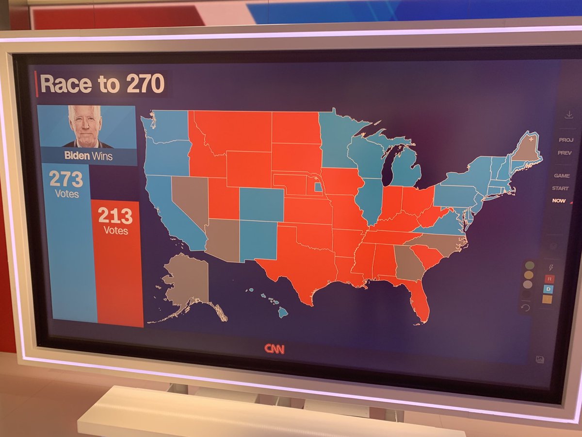 JohnKingCNN's tweet image. 273 and Counting. #Biden wins. #Harris will make history as #VP.
