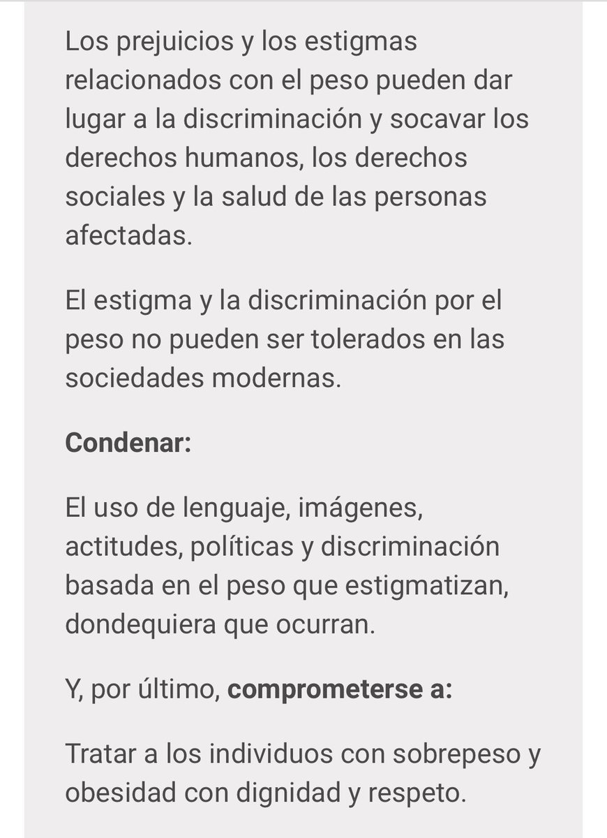 MarthaTagle's tweet photo. Aquí en español la declaración de consenso internacional para erradicar el sesgo del estigma de la obesidad y sus recomendaciones. Valdría la pena les de una leída @JesusRCuevas 👇🏼

https://t.co/pPI2IOwr6T https://t.co/hV8MnY4ZJF