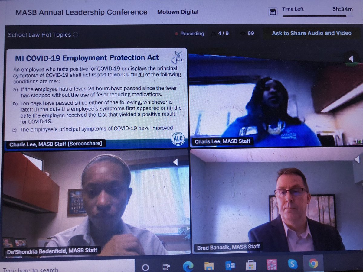 ManuszakEdward's tweet photo. TY Brad, Charis, and De’Shondia for the @MASB #MASBALC 2020 School Law Hot Topics Session today! Great info! Great to see DCS BoE Trustee @KathrynnThomps1 is on the session with me! 😀#rowlikevikings #AASAEarlyEd #LovePublicEducation https://t.co/WTZuArUC9D