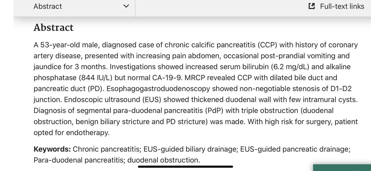 GauravMuktesh's tweet photo. A case of paraduodenal pancreatitis with triple obstruction (biliary stricture, duodenal stenosis and pancreatic stricture) underwent successful eus guided biliary drainage and eus guided pancreatic drainage. Doing well. 
#eusbd #euspd #pancreatitis #digestiveendoscopy https://t.co/iheC9AwKbh