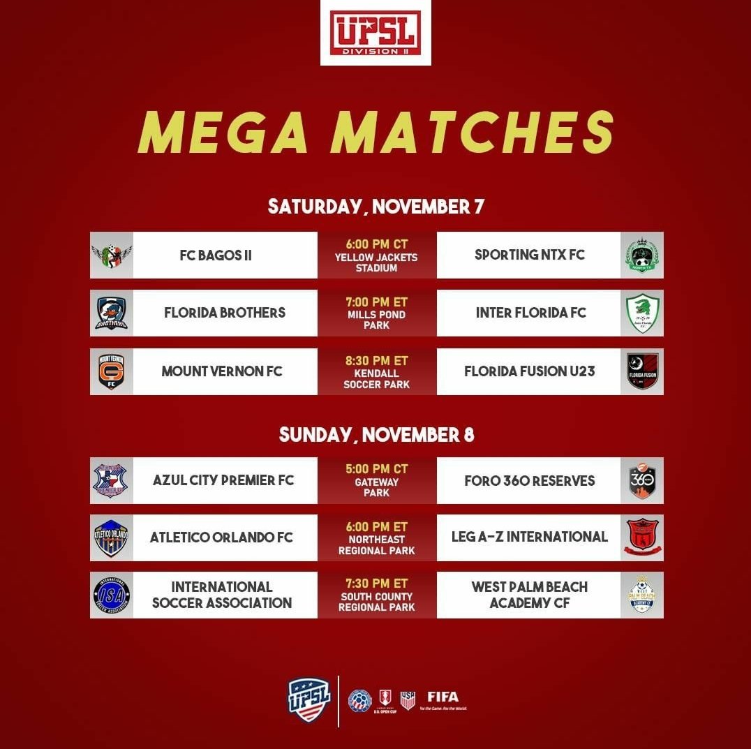 UPSLsoccer's tweet photo. #UPSLFall20 Week 13 💪

View the full schedule: https://t.co/HUghWKIMhl

#UPSL #November #MegaMatches https://t.co/9y4L9CiLOd