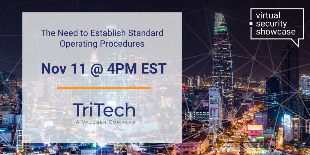 TritechAssoc's tweet photo. Don't miss our live session on November 11 - Learn how to create or update your #StandardOperatingProcedures as part of the #VirtualSecurityShowcase - register now for FREE! #VSS #SecuritySolutions

https://t.co/ykyqipiKA8 https://t.co/IHXplhoAKR