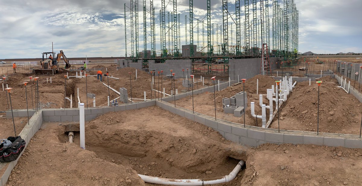 jimlamb23's tweet photo. Masonry walls continue for the gym and look at all the underground plumbing for the student restrooms and kitchen @qcusd Elementary School No. 9 in Harvest QC. @core1937 @orcuttwinslow #YourBondDollarsAtWork #queencreek #QCUSDisgrowing https://t.co/gpdZiL3K8m