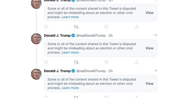 CNNPolitics's tweet photo. Twitter has applied warning labels to 37% of President Trump's tweets since final polls closed https://t.co/iOflNv77lV https://t.co/bbNe8ffNbR