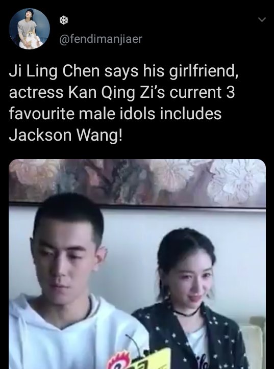 16. Kan Qing Zishe's an actress and she likes Jackson!