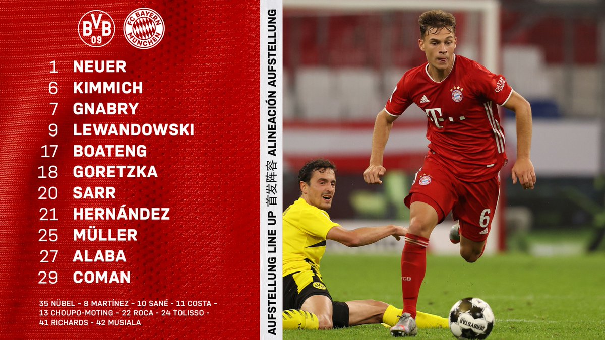 FCBayern's tweet photo. Unsere Aufstellung 🆚 @BVB 

#BVBFCB #Bundesliga https://t.co/3FS2TGCbpM