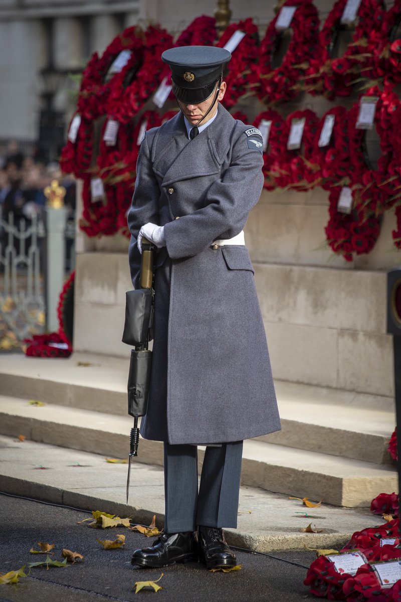 RAF personnel member observes the 2 minutes silence in front of the Cenotaph.