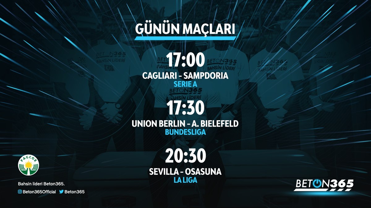 Günün dikkat çeken karşılaşmaları #beton365 ‘de . 

#Limitsiz bonus, limitsiz oranlar, limitsiz çekim . #NZT48

#beton365
