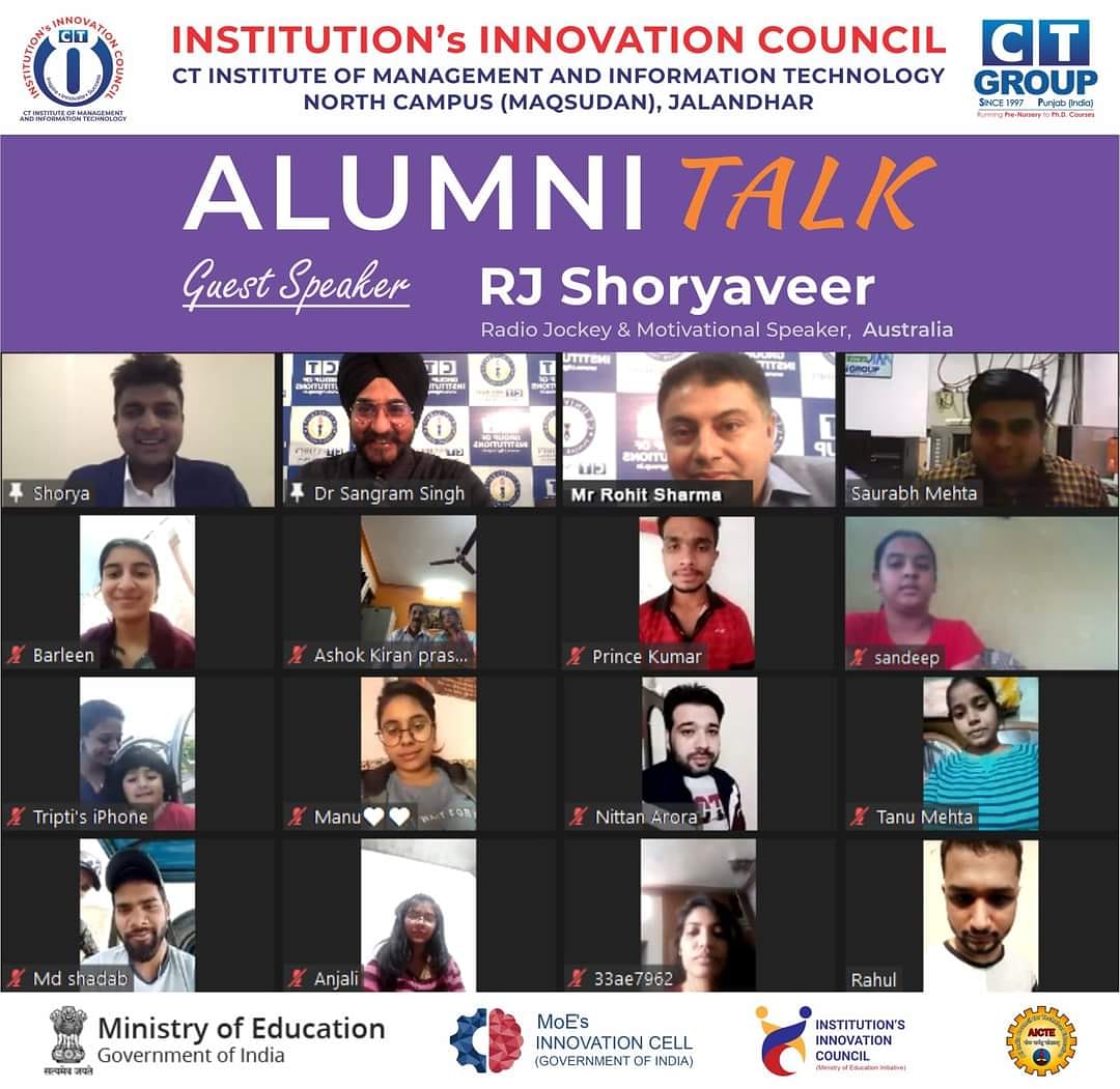 iic_ctimit's tweet photo. Institution’s Innovation Council, CTIMIT organized an Alumni Talk in which the Guest Speaker was RJ Shoryaveer, a Radio Jockey and Motivational Speaker from Australia also an Alumnus of CT Group of Institutions.
#AlumniTalk #IIC #CTIMIT #CTGI #CTGroup #TeamCT https://t.co/dGbKsKXa1t