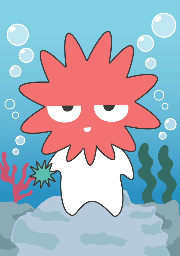 「イラレの練習で「日本一ウニの展示が多い水族館のゆるキャラ」を想定してウニのキャラ」|うにじろうのイラスト