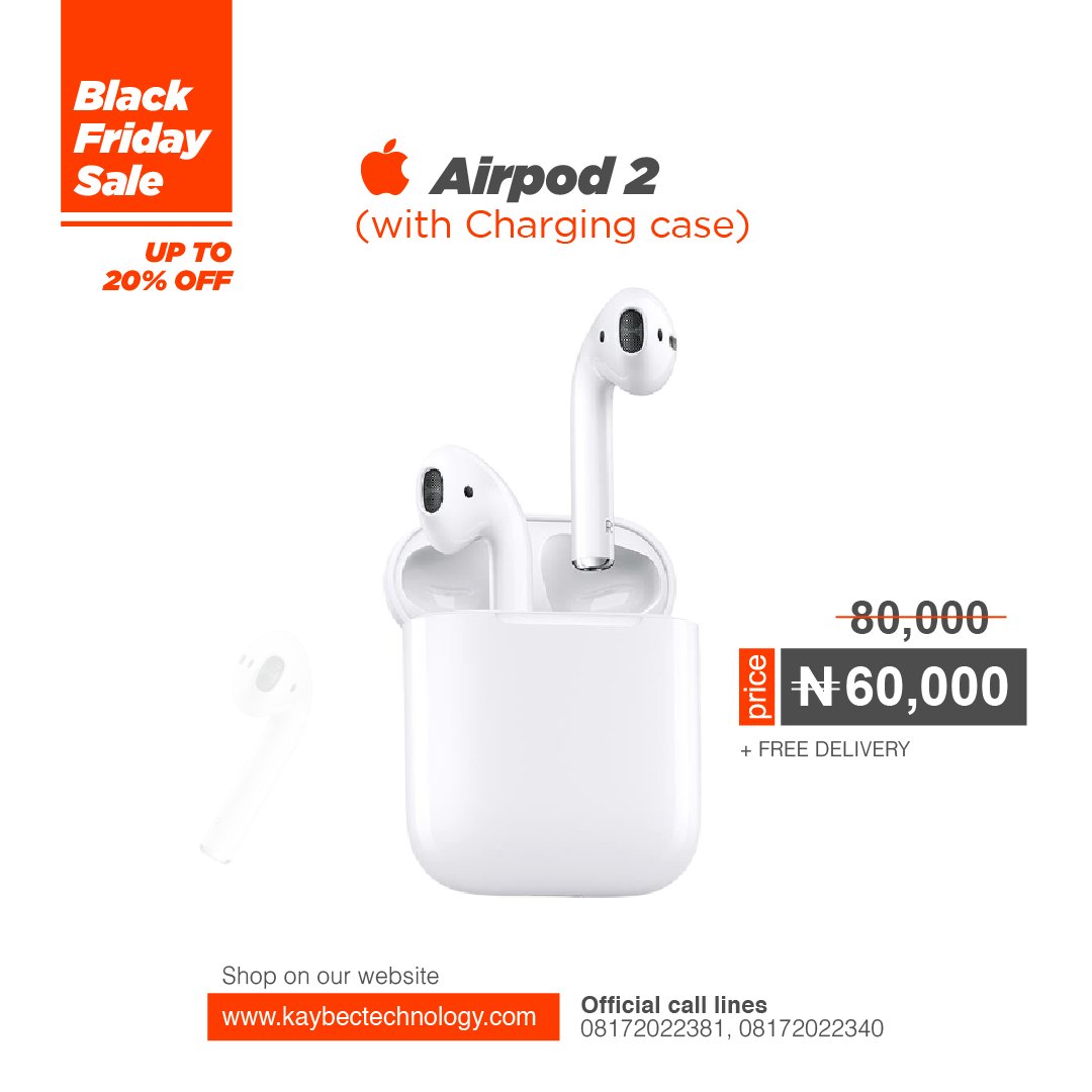 KaybecOnline's tweet photo. Our #blackfriday deals are still ON till the end of November!!!😱

Brand new Apple Airpod 2 -------------60k only

Note: Free delivery for orders placed today!!!

#Abt #Mil #ASUU #University #CitationNetflix #blackfriday2020 https://t.co/haLBSwPXex