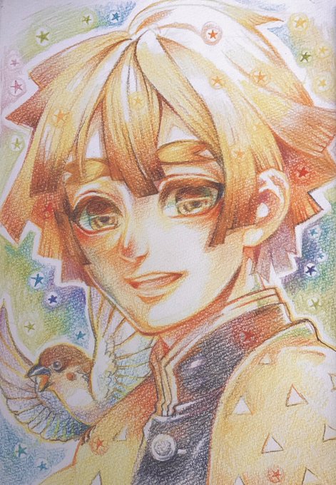 綿飴さんがTwitterに投稿した我妻善逸(鬼滅の刃)のイラスト。