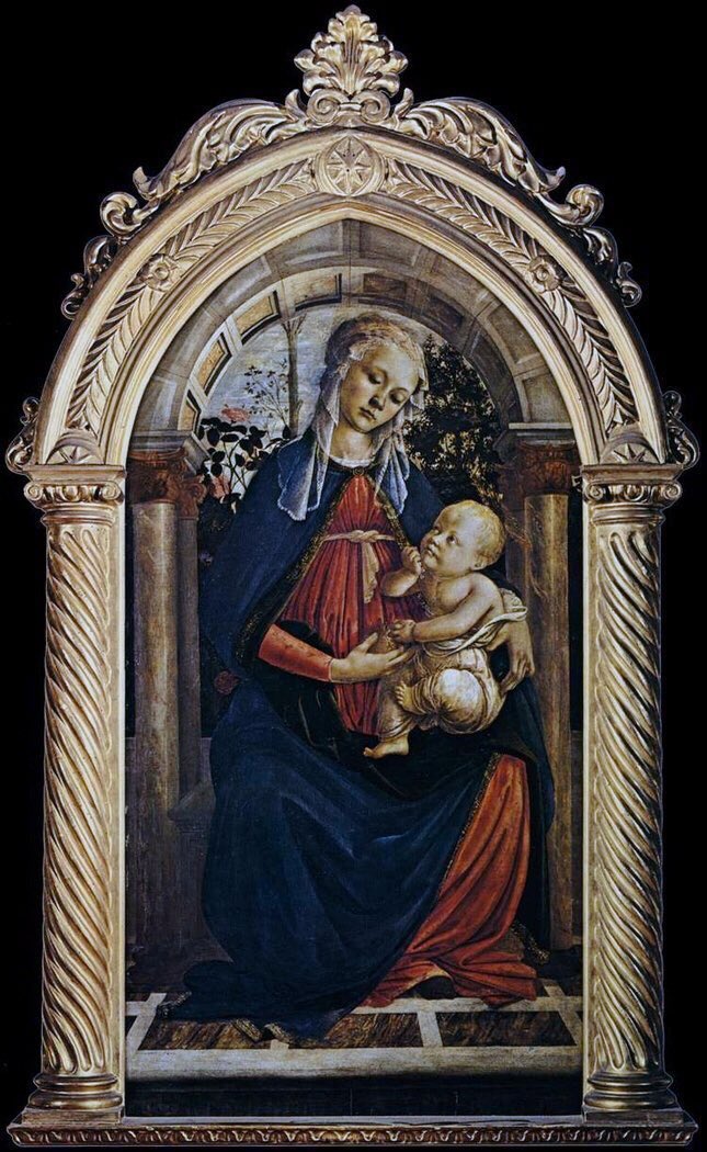 As a Florentine artist his main patronage would be from the church & private devotional images. The latter were popular & with just cause. Virgin & Child with Angels & St John the Baptist (1465-70), Madonna of the Rosegarden (1469-70) & Virgin & Child (1475-85)