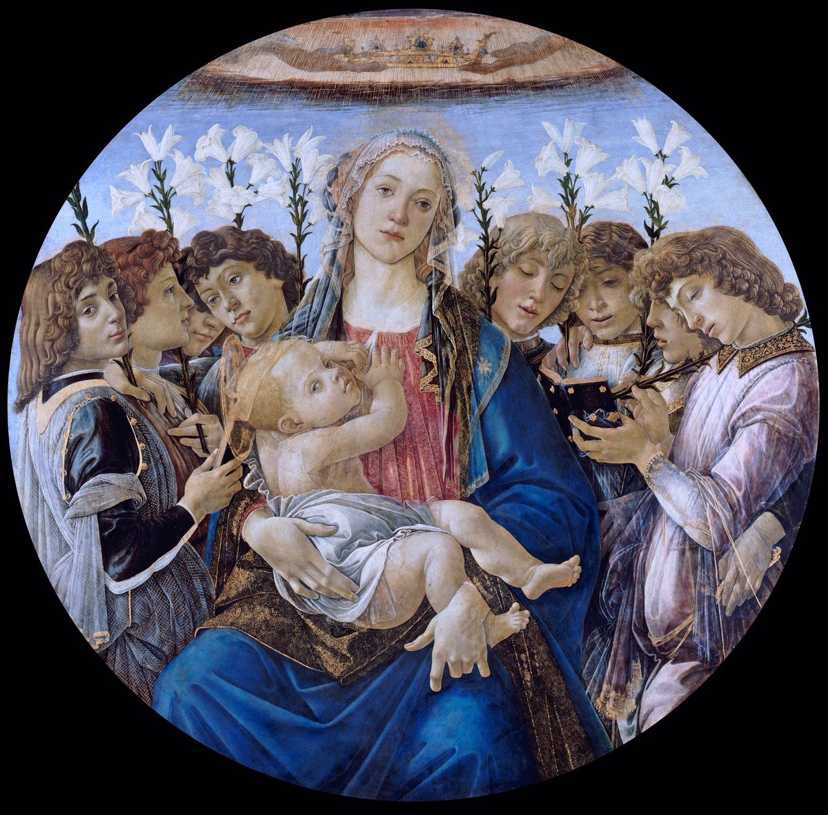 It is, however, for his tondos (round paintings) he is best loved in Western Europe. These are wonderfully contemplative essays in beauty. Madonna & Child with Eight Angels (1478) & Madonna of the Magnificat (1480-1)