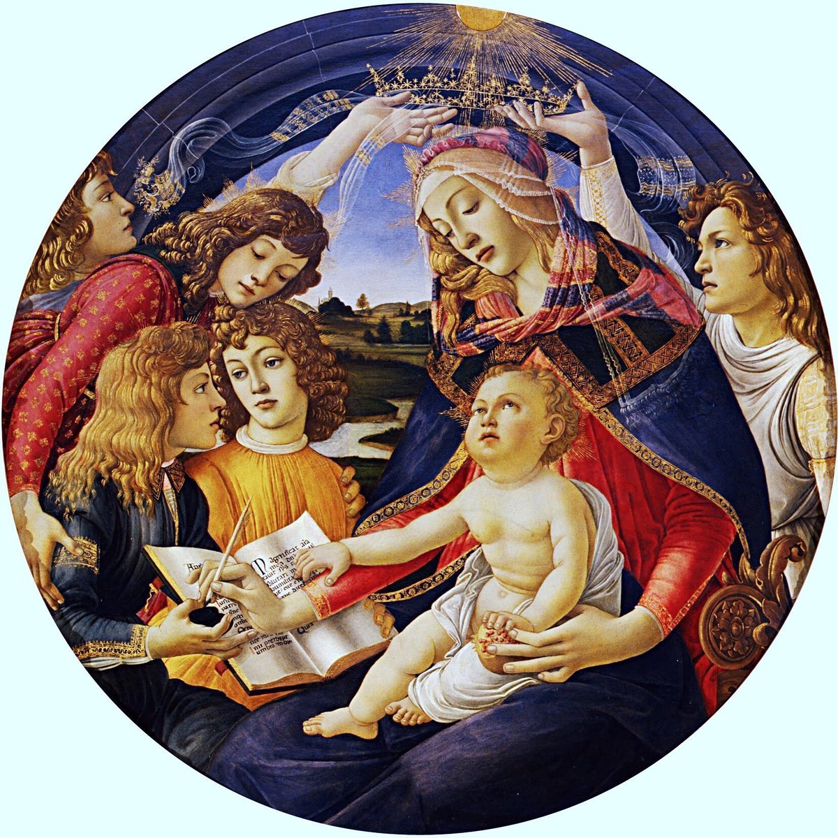 It is, however, for his tondos (round paintings) he is best loved in Western Europe. These are wonderfully contemplative essays in beauty. Madonna & Child with Eight Angels (1478) & Madonna of the Magnificat (1480-1)