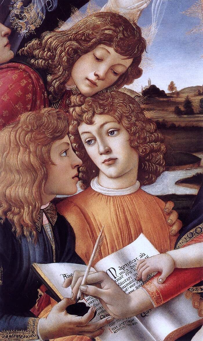 It is, however, for his tondos (round paintings) he is best loved in Western Europe. These are wonderfully contemplative essays in beauty. Madonna & Child with Eight Angels (1478) & Madonna of the Magnificat (1480-1)