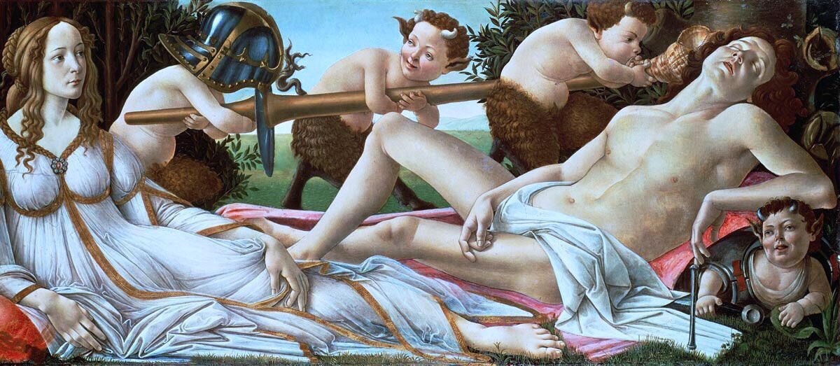 Botticelli would fall for an ideologue preacher &, probably as a result of his insecurity over the ‘sins’ of his sexuality, would reject secular themes for religious ones. Pallas & The Centaur (c1482) & Venus & Mars (1483)