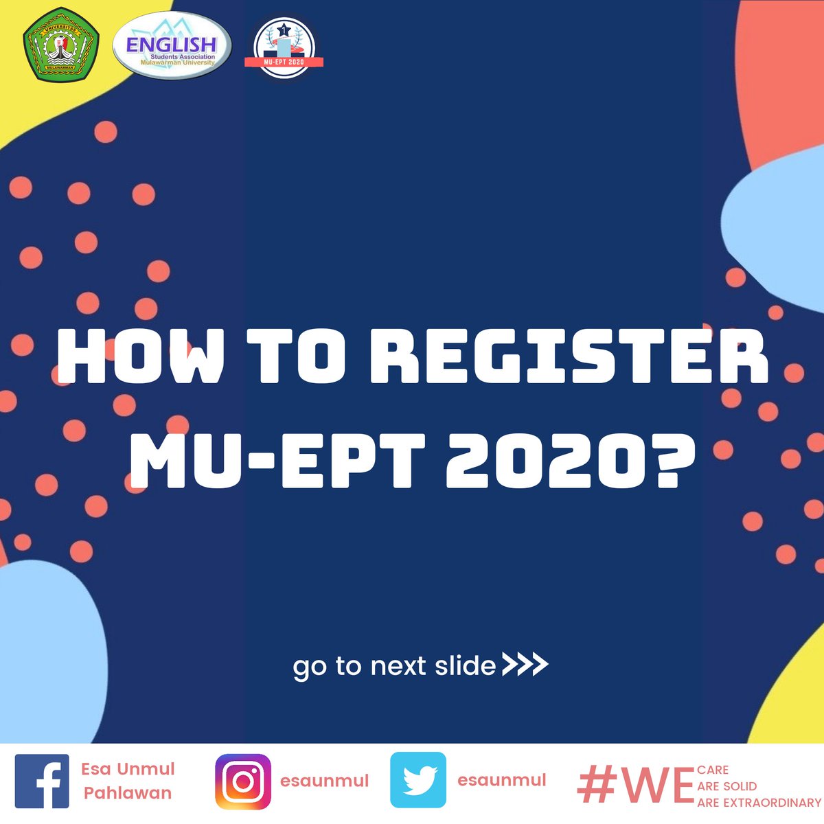 esaunmul's tweet photo. Hi guys!! 
MU-EPT registration is open! 

The registration starts from:
Date: 6th- 18th November 2020
Via: Google Form

Registration fee: IDR 110K
Requirement: a copy of student's card (KTM)

#ESA
#WeCare
#WeAreSolid
#WeAreExtraordinary https://t.co/0MOxhfdZOn