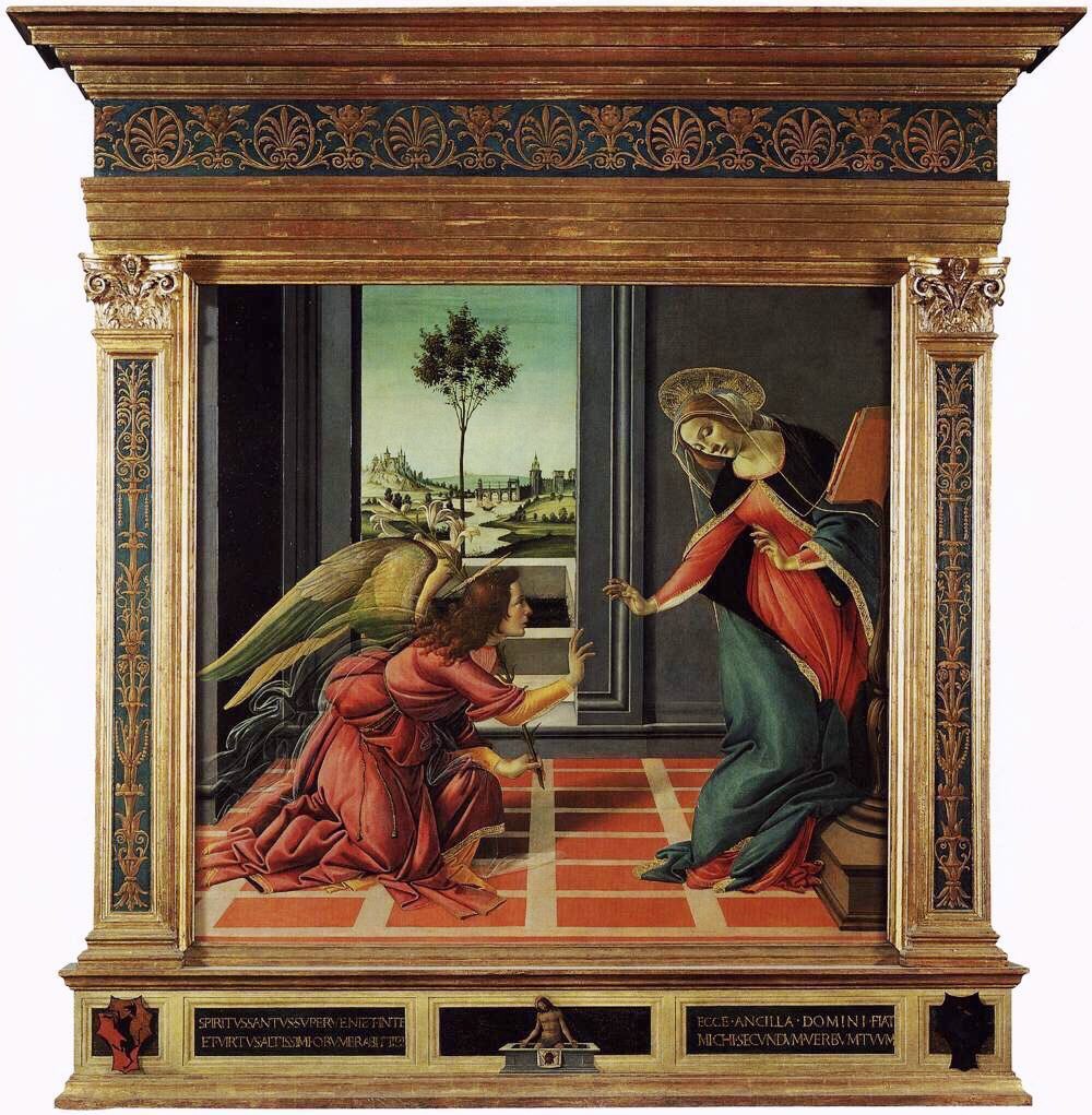 The Cestello Annunciation (1489-90) is, in my opinion, Botticelli’s greatest Annunciation. The hands, torsos & glances are a ballet of expression. It is also a presentation of the rules of perspective.