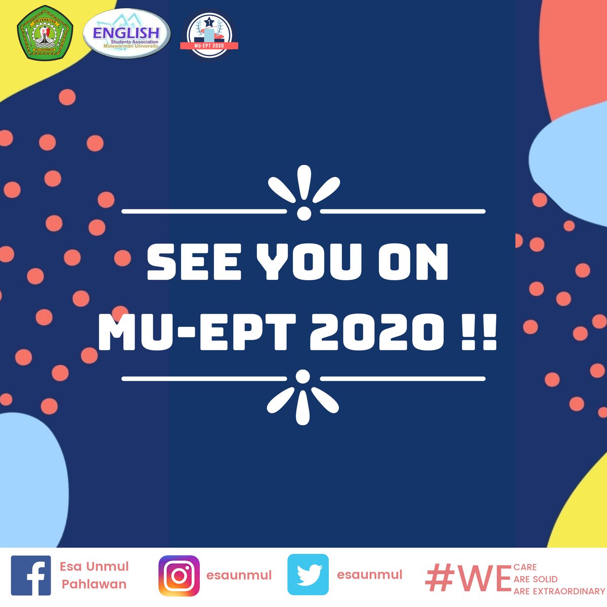 Hi guys!! 
MU-EPT registration is open! 

The registration starts from:
Date: 6th- 18th November 2020
Via: Google Form

Registration fee: IDR 110K
Requirement: a copy of student's card (KTM)

#ESA
#WeCare
#WeAreSolid
#WeAreExtraordinary