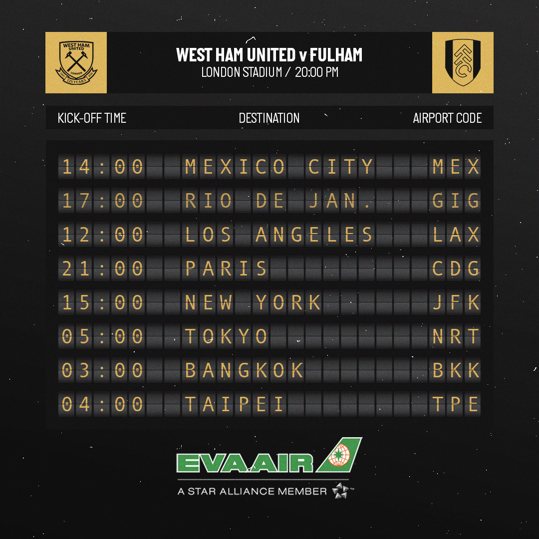WestHam's tweet photo. We've got a late kick-off here in London tonight. Where in the world will you be supporting us from?

#WHUFUL 🗺 https://t.co/OGHzvlUfDB