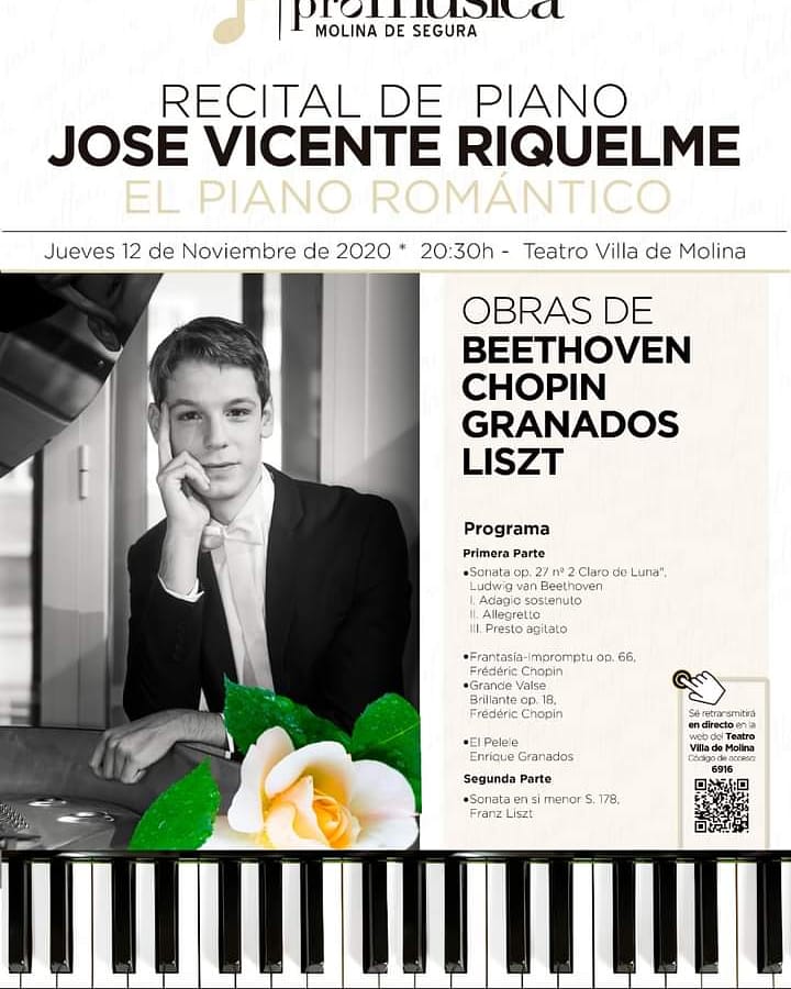 🎼El próximo Jueves 12 noviembre no te pierdas el fantástico #recital de #piano que ofrecerá @joseriquelmeros en el @teatrovillademolina. Un precioso programa con grandes obras del repertorio #romántico! 🎹🎶
.
.
.
@aytomolina @concejalia_cultura #promusicamolina #cultura #evento
