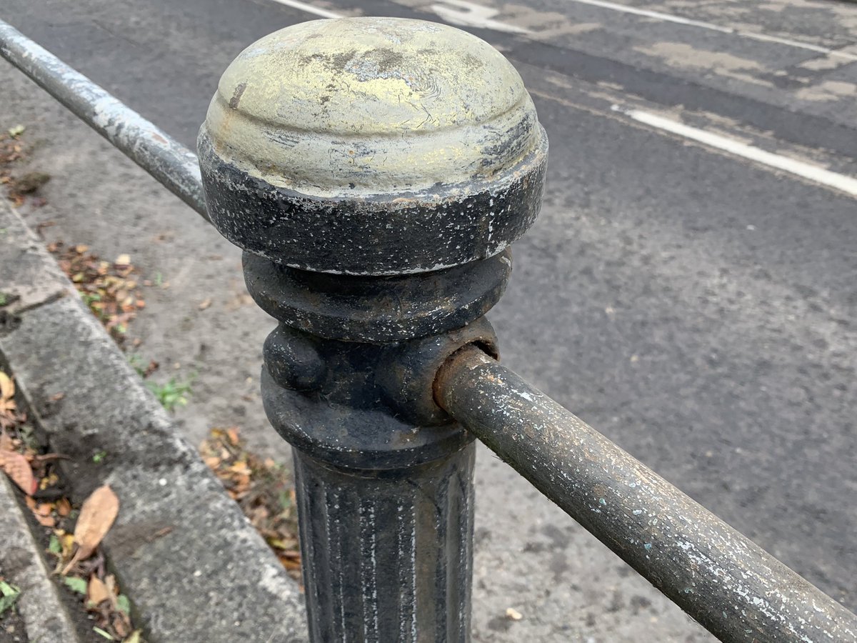 FromePhotos's tweet photo. Great community effort on Portway today to get the tired-looking railings sanded down and then repainted (with the gold tops being restored). Props to @FromeCouncil for funding the paint too. #Frome https://t.co/cdh48Dpfa7
