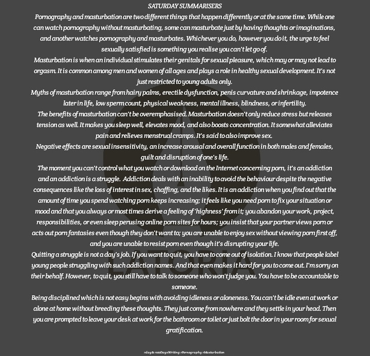 latoria_ria's tweet photo. #Day81 #100DaysWritingChallenge #Pornography #Masturbation #Writing #YoungAdults #Saturday #SaturdaySummarisers #Latoria https://t.co/DD2SYcYJ0D