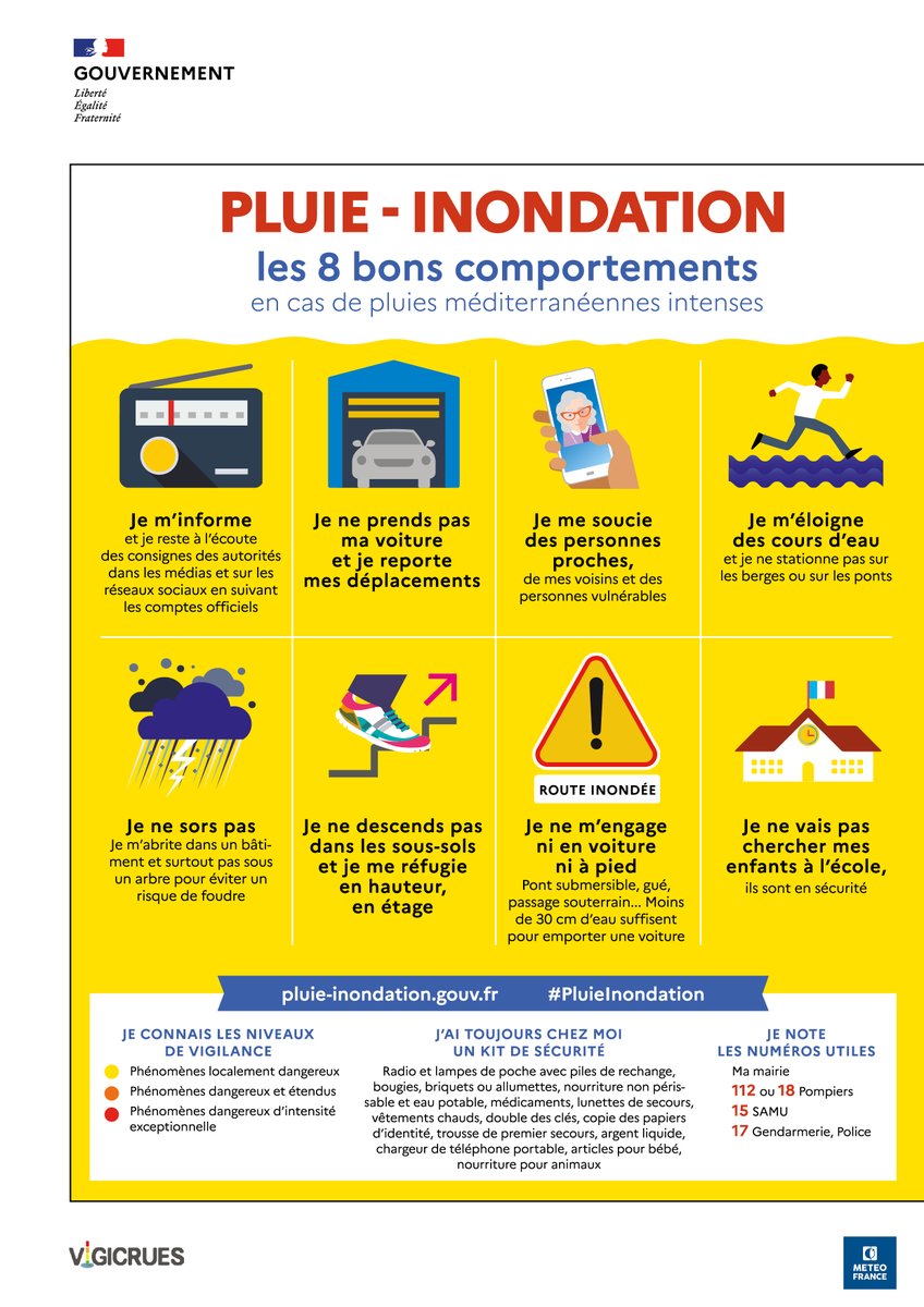 Prefet34's tweet photo. 🟠#VigilanceOrange #Hérault en fin d'après-midi : ⚠Reportez vos déplacements, évitez toutes les sorties

🌩 #Orages à partir de 18h
🌧 #PluieInondation à partir de 18h

👉Soyez vigilants, respectez les consignes de #sécurité et suivez l’évolution de la situation⤵️⤵️⤵️ https://t.co/fMi51SC1Tr