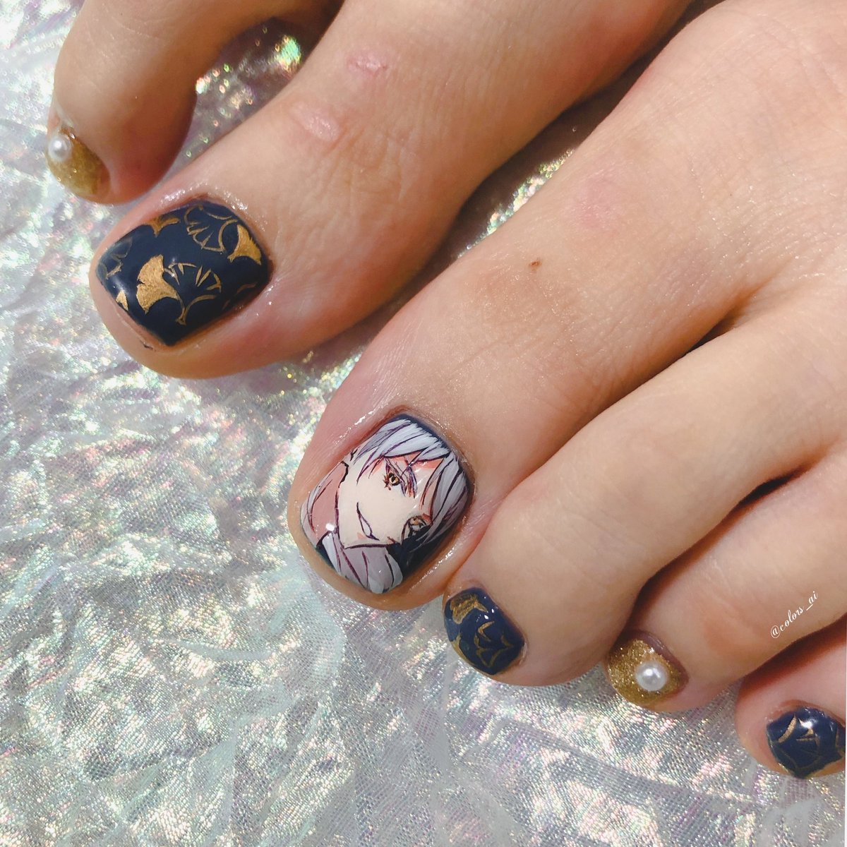 Color Sすずきあい Sur Twitter お客様オーダー 刀剣乱舞 鶴丸国永 痛ネイル イチョウ柄と 秋冬もフットネイルは楽しめます 痛ネイル