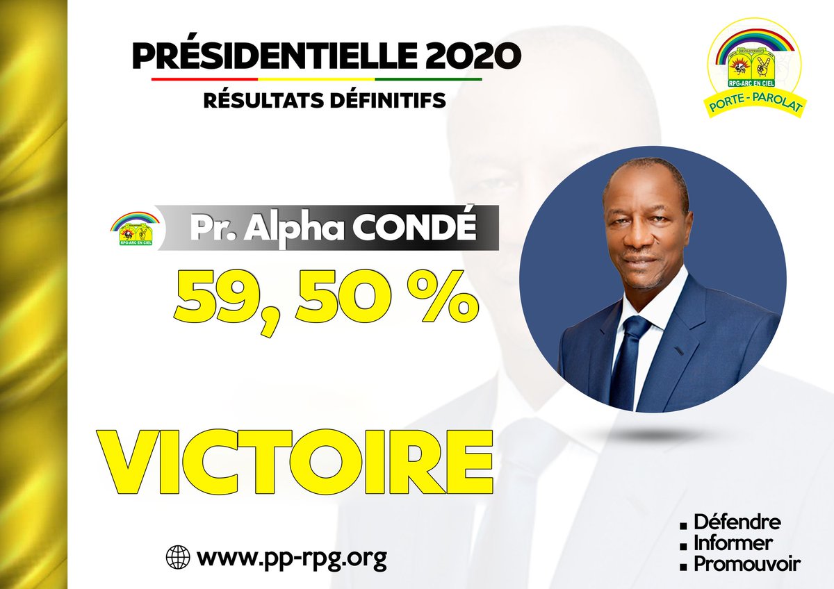 AecRpg's tweet photo. Bravo au peuple de Guinée pour votre confiance renouvelée au prof @alphacondepresi et surtout pour votre maturité qui a permis à la Guinée de ne pas tomber dans l'irréparable après l'auto proclamation de Mr @Cellou_UFDG En fin de compte, c'est la Guinée qui sort gagnant. https://t.co/EAaJuz5Ccz