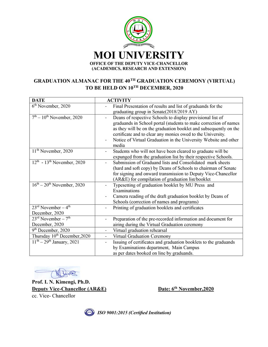 MoiUniKenya's tweet photo. NOTICE OF THE 40TH GRADUATION CEREMONY (VIRTUAL) 

Visit: https://t.co/8fO9k9qn6S for more info https://t.co/HU5ITq1f87