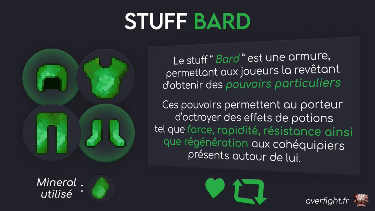 AverFight's tweet photo. Comme vous le savez sans doute, le stuff bard permet d'octroyer des effets à vos coéquipiers grâce à certains items. 🛡️

Ces connaissances vous seront très utiles lors de vos combats sur l'AverHCF 🚩 https://t.co/jFe7T0hyqh
