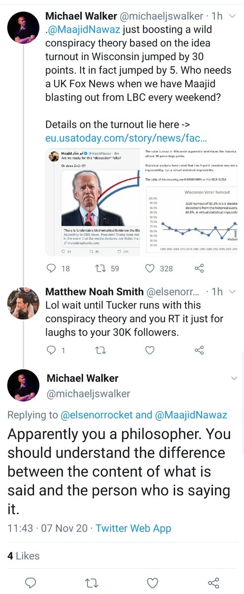 This is funny tho... in correctly debunking nawaz's claim somone points out that Walker has boosted recently Tucker Carson and walker gives a reply that is exactly the kind of shit Nawaz says when people call him on promoting all kinds of trash people.