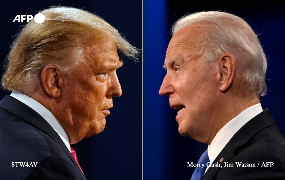 afpfr's tweet photo. [A LA UNE A 14H] 🇺🇸Présidentielle américaine: Joe Biden s'est montré sûr hier de sa victoire sans toutefois la proclamer, en appelant les Américains à "se rassembler" tandis que Donald Trump l'a mis en garde contre toute revendication "illégitime" #AFP #ElectionAmericaine 1/5 https://t.co/YU1wNVDg7T